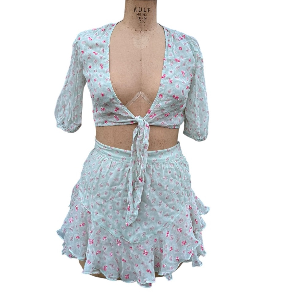 HEMANT & NANDITA Mint Floral Skirt Set
